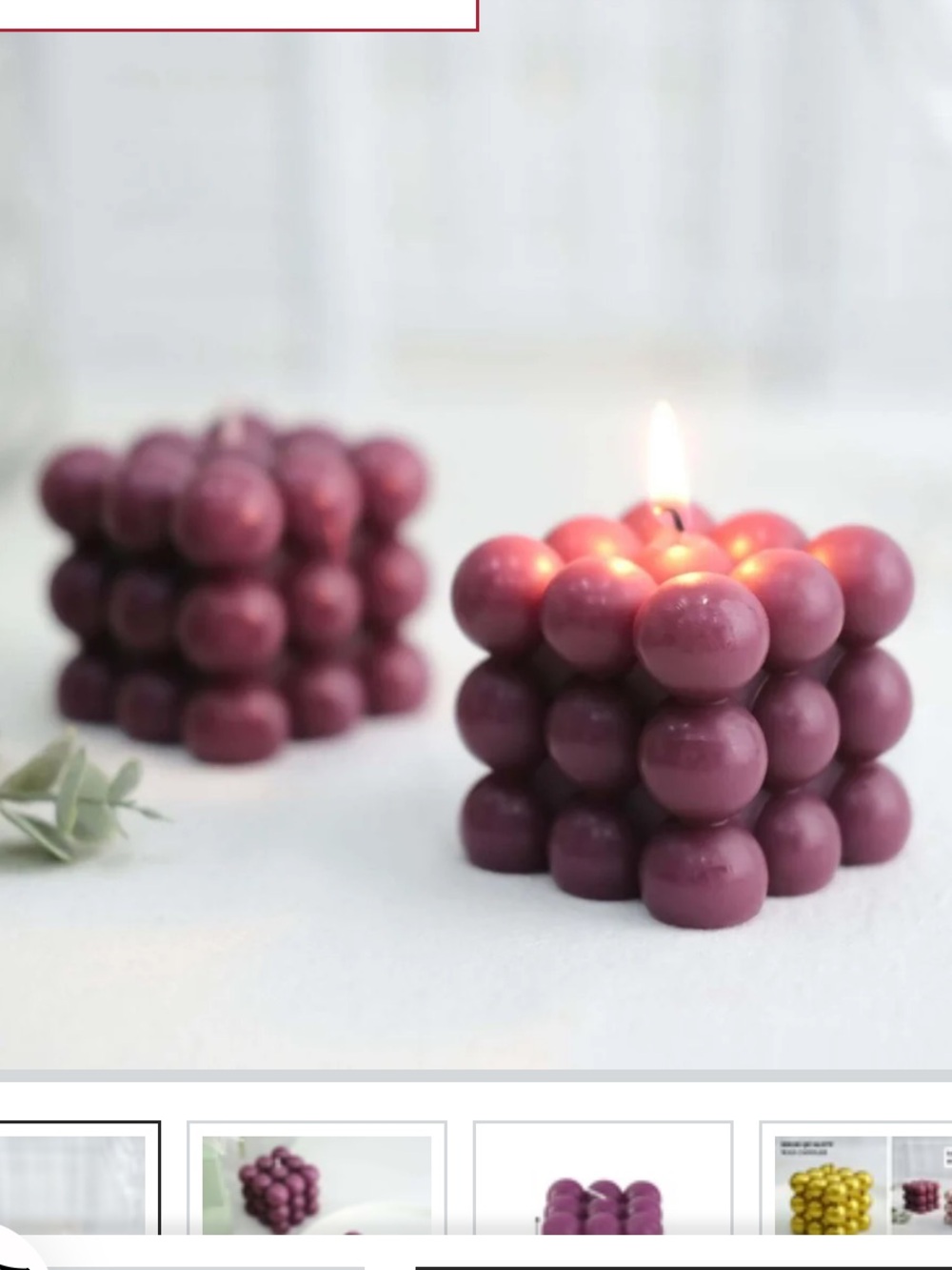 NIB 2-Pack Paraffin Wax Candles 2" Bubble Cube, Burgundy - Unscent
